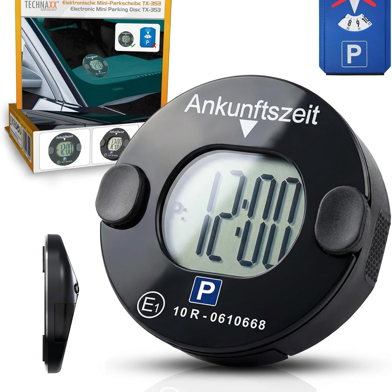 288839 - TECHNAXX Disk Parkimi Elektronik me Sensor Lëvizjeje TX-353, Orë Automatike Dixhitale, Montim Magnetik, e Miratuar nga KBA