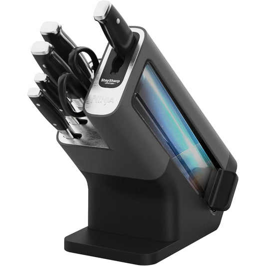 231041 - NINJA FOODI Bllok thikash StaySharp me mprehës, Set thikash të mprehura me 6 pjesë: Thikë shefi, thikë buke, thikë prerëse, thikë shërbimi, thikë qërimi dhe gërshërë, çelik inox, K32006EU