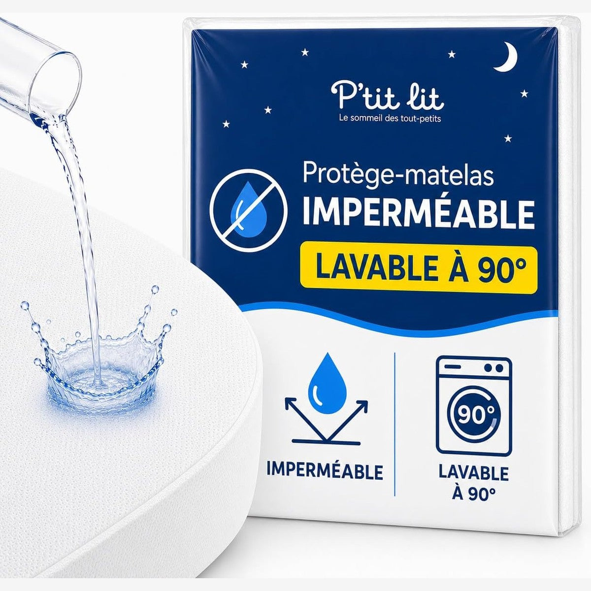 290340 - P'TIT LIT Mbrojtëse dysheku për djep pranë shtratit 50x85 cm - E papërshkueshme nga uji, e lahet në 90°C, I frymëmarrshëm dhe pa zhurmë, Oeko-Tex