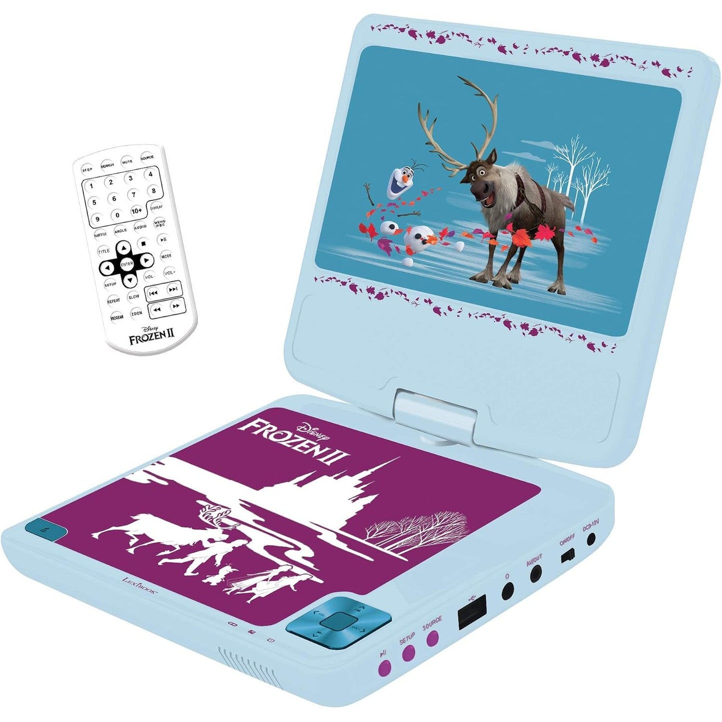 276094 - LEXIBOOK DVD Player Portativ Frozen, Ekran Rrotullues 7" për Fëmijë, Telekomandë, Karikues Makine, Portë USB, Bateri e Rikarikueshme - Blu/Vjollcë, DVDP6FZ