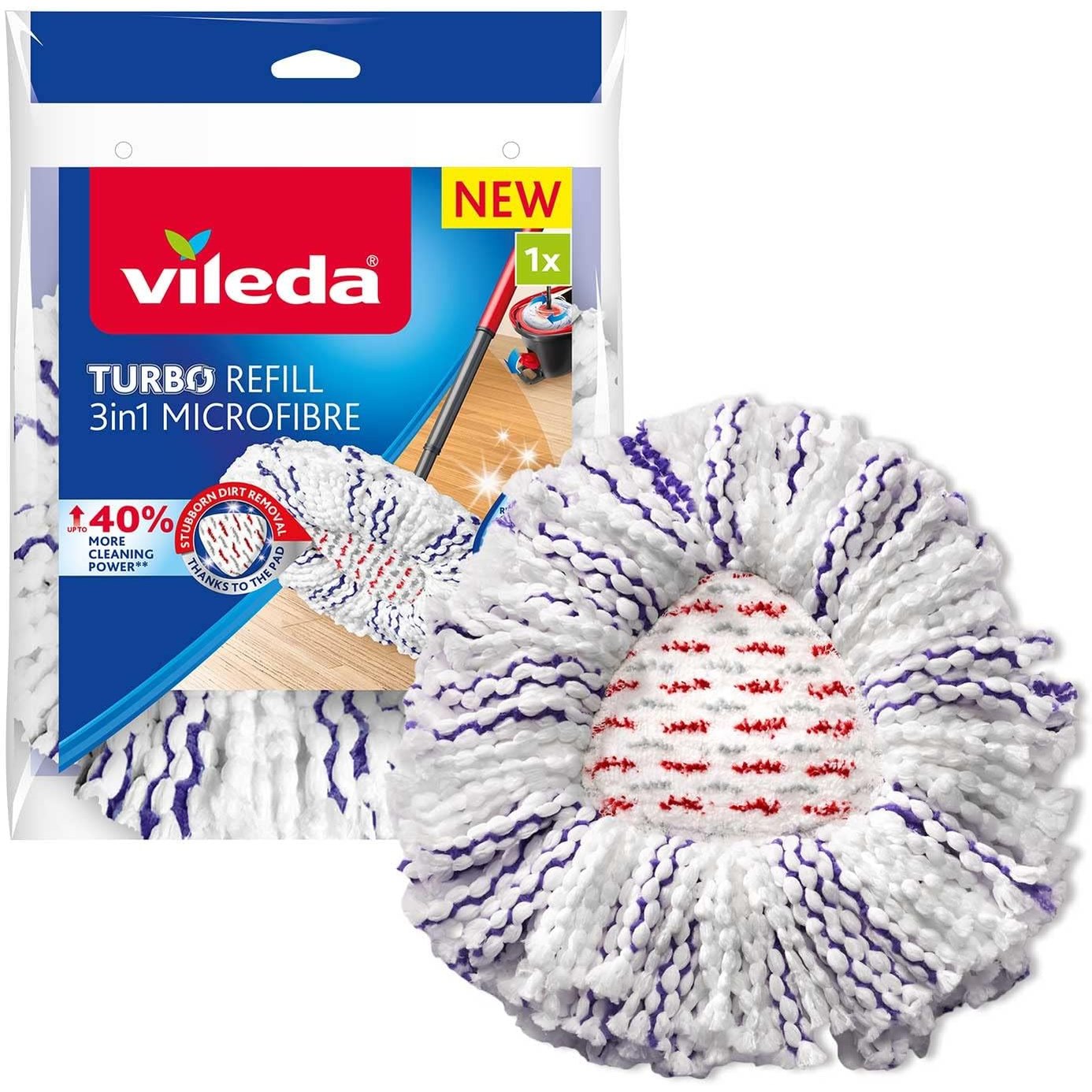 318582 - VILEDA Mbushje për Mop Turbo 3-në-1, Mop mikrofibre me sipërfaqe dhe skaje të teksturuara, I pajtueshëm me sistemet rrotulluese me kovë shtrydhëse