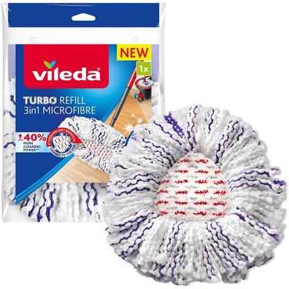 318582 - VILEDA Mbushje për Mop Turbo 3-në-1, Mop mikrofibre me sipërfaqe dhe skaje të teksturuara, I pajtueshëm me sistemet rrotulluese me kovë shtrydhëse