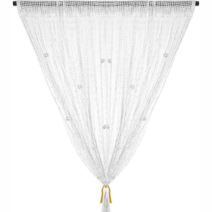 168583 - VIDILLO Perde Muri të Bardha me Rruaza me Shkëlqim, 100 x 200 cm, për Dekorim Dritareje, Ndarëse Dhomash, Side Mizash për Dasma, Kafene, Restorant (E Bardhë Perlë)