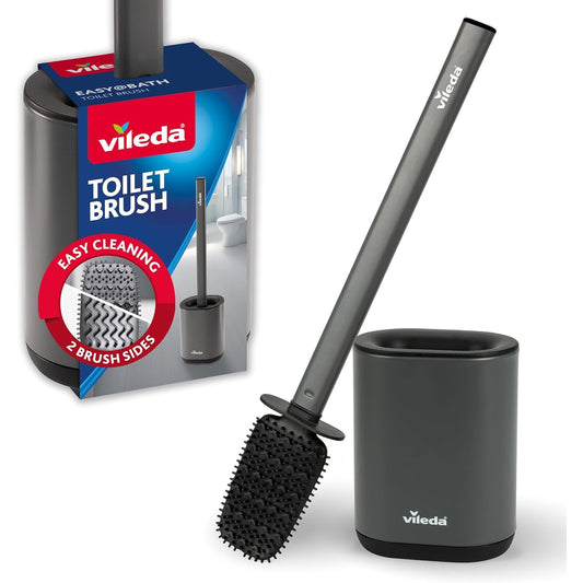 185110 - VILEDA Furçë Tualeti Prej Silikoni dhe Çeliku Inox me Kokë Fleksibile dhe Zonë Pastrimi 2 në 1, Tharje e Shpejtë, Rezistente ndaj Ndryshkut, E Mbrojtur nga Aromat, e Qëndrueshme