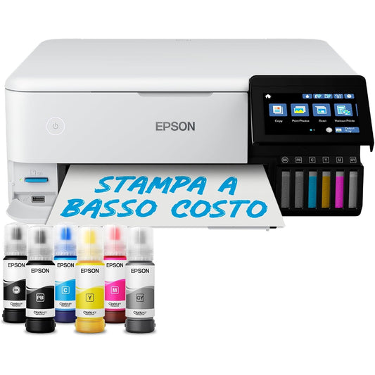 126006 - EPSON: Printeri Shumëfunksional EcoTank ET-8500, Format A4, Mekanizëm Printimi me 6 Ngjyra, Printim Fotosh Dupleks, Trajtim Mediash 5-Drejtimësh, WiFi dhe Ethernet, Ekran Në Dispozicion