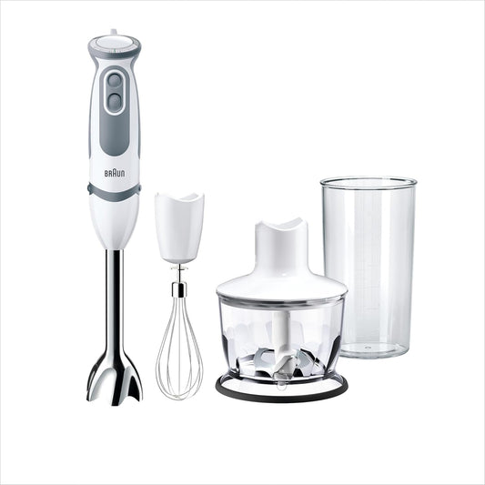 162316 - BRAUN MultiQuick5 Vario MQ5235WH, Minipimer me 21 Shpejtësi dhe 5 Vite Ndihmë, Kapaciteti 600ml, Prerësi 500ml, Fuqia 1000W, Përfshinë 3 Aksesorë, Materiali Plastik, Ngjyra Bardhë/Gri