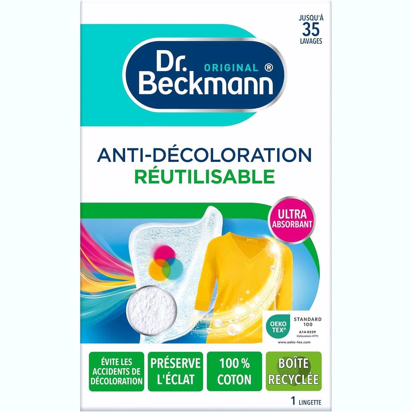 319093 - DR. BECKMANN Fletë fiksuese ngjyrash e ripërdorshme x1 - 100% fibra pambuku, efektive për deri në 35 larje