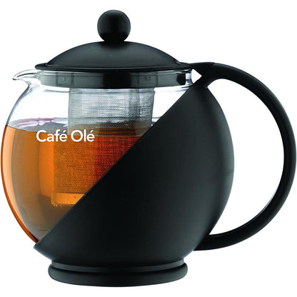 198343 - CAFÉ OLÉ GRUNWERG Çajnik i Rrumbullakët për Çdo Ditë, Shportë Çajnik Qelqi, i Zi, Kapacitet 1.2 Litra ose 1200ml