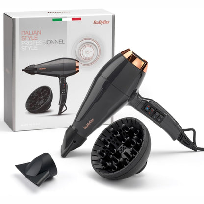 315424 - Italian Air Pro – Tharëse flokësh 2200W, teknologji jonike, 2 cilësime temperature, 2 shpejtësi, me difuzor, e zezë, 6719DE
