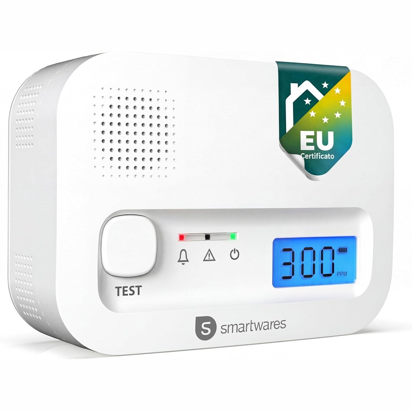 288730 - SMARTWARES Detektor i monoksidit të karbonit FGA-13041, sensor 10-vjeçar, vlerësim 1.5, me ekran dhe buton testimi