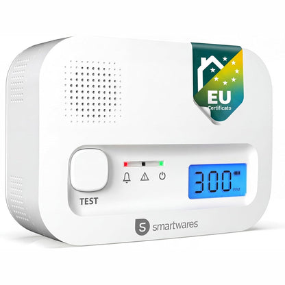 288730 - SMARTWARES Detektor i monoksidit të karbonit FGA-13041, sensor 10-vjeçar, vlerësim 1.5, me ekran dhe buton testimi