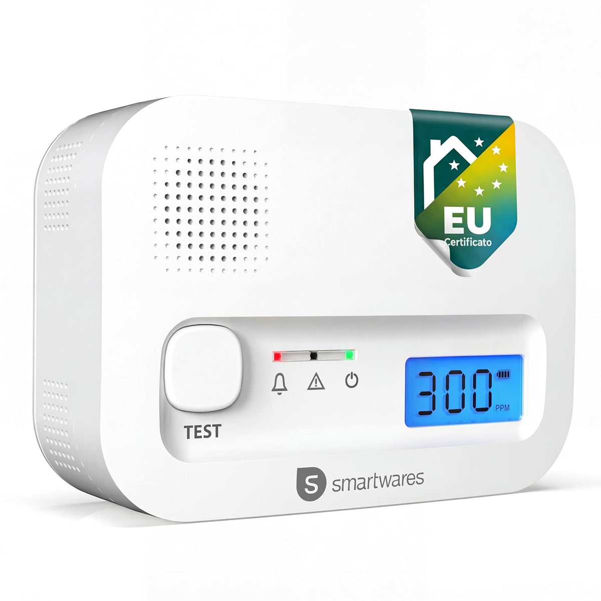 313441 - SMARTWARES DETEKTOR I MONOKSIDIT TË KARBONIT, SENSOR 10-VJEÇAR, VLERËSIM FITUES TESTI 1.5, ME EKRAN DHE BUTON TESTIMI - FGA-13041