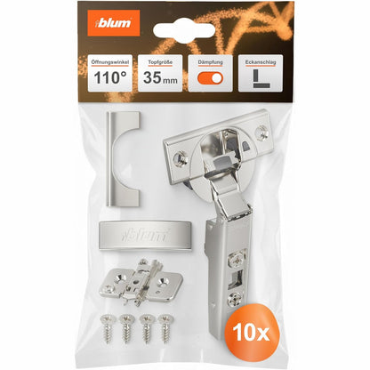 292835 - BLUM Menteshe mobiljesh 10x CLIP sipër BLUMOTION 110°, mbyllje të butë 35 mm, rregullim tre-dimensional, e veshur me nikel