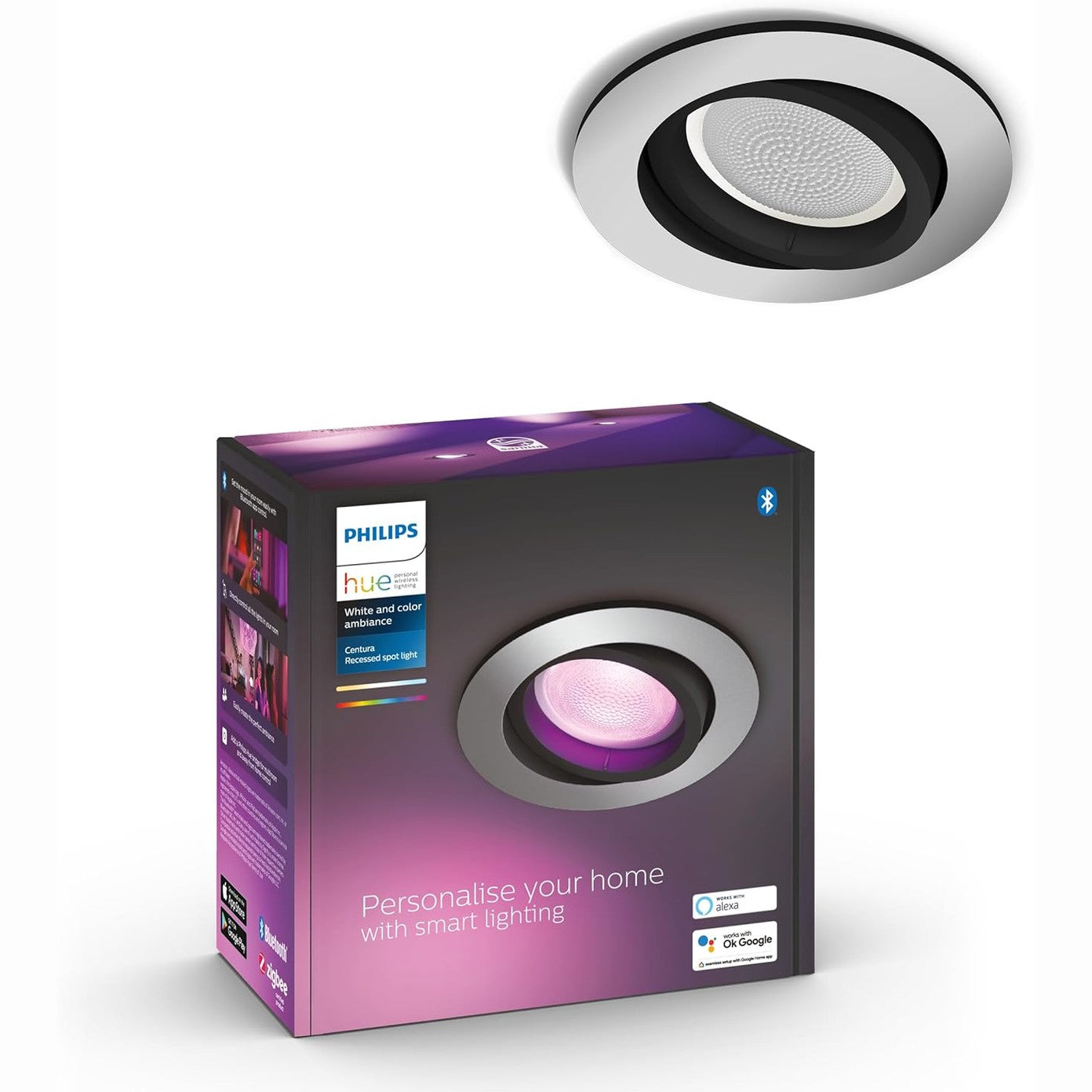 235031 - PHILIPS HUE White & Colour Ambiance Centura, Drita Poshtë të Rrumbullakëta, Pako me 1, Drita Tavani me Errësim, Kontroll Inteligjent i Dritës me Zë dhe Aplikacion