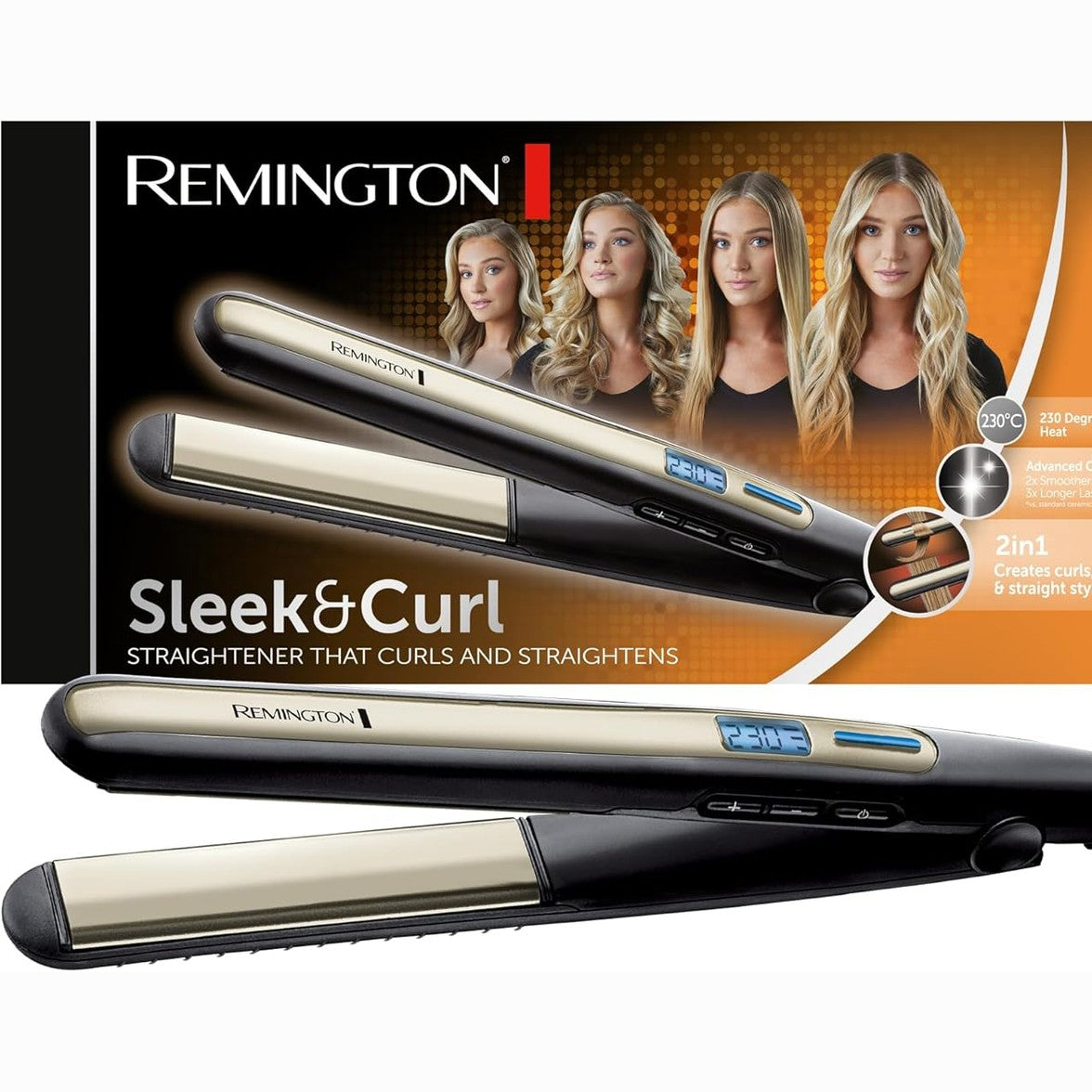 316689 - REMINGTON Pjastër flokësh Sleek & Curl, 150-230°C, Ekran LCD, S6500