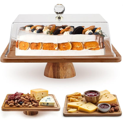 261332 - YEQQZQ Mbajtëse tortë prej druri me kapak, Set 2 në 1, ekran për pjatë tortë, akrilike