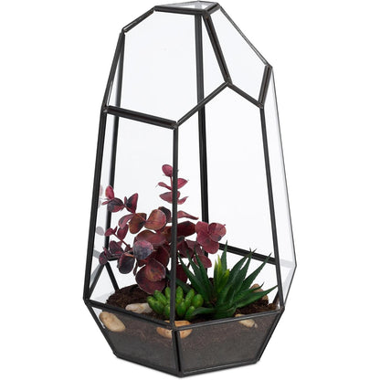 196179 - RELAXDAYS Terrarium me Bimë, Ndërtuar nga Qelqi & Kallaj, Shtëpizë Dekorative për Kaktus & Myshk, Kuti e Hapur Qelqi për Prag Dritareje, Ngjyra E Zezë