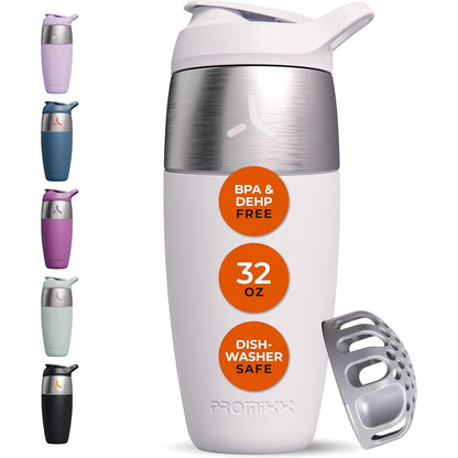 218441 - PROMIXX Pursuit Shaker Shishe Proteine 950ml Çelik Inox Qeramikë e Bardhë
