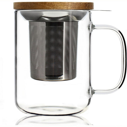248805 - OGO LIVING Çajnik Gustave 450ml - 7912005 - Filxhan Çaji prej Qelqi me Kapak prej Druri Akacie - Ideal për Çaj, Infuzione dhe Rooibos