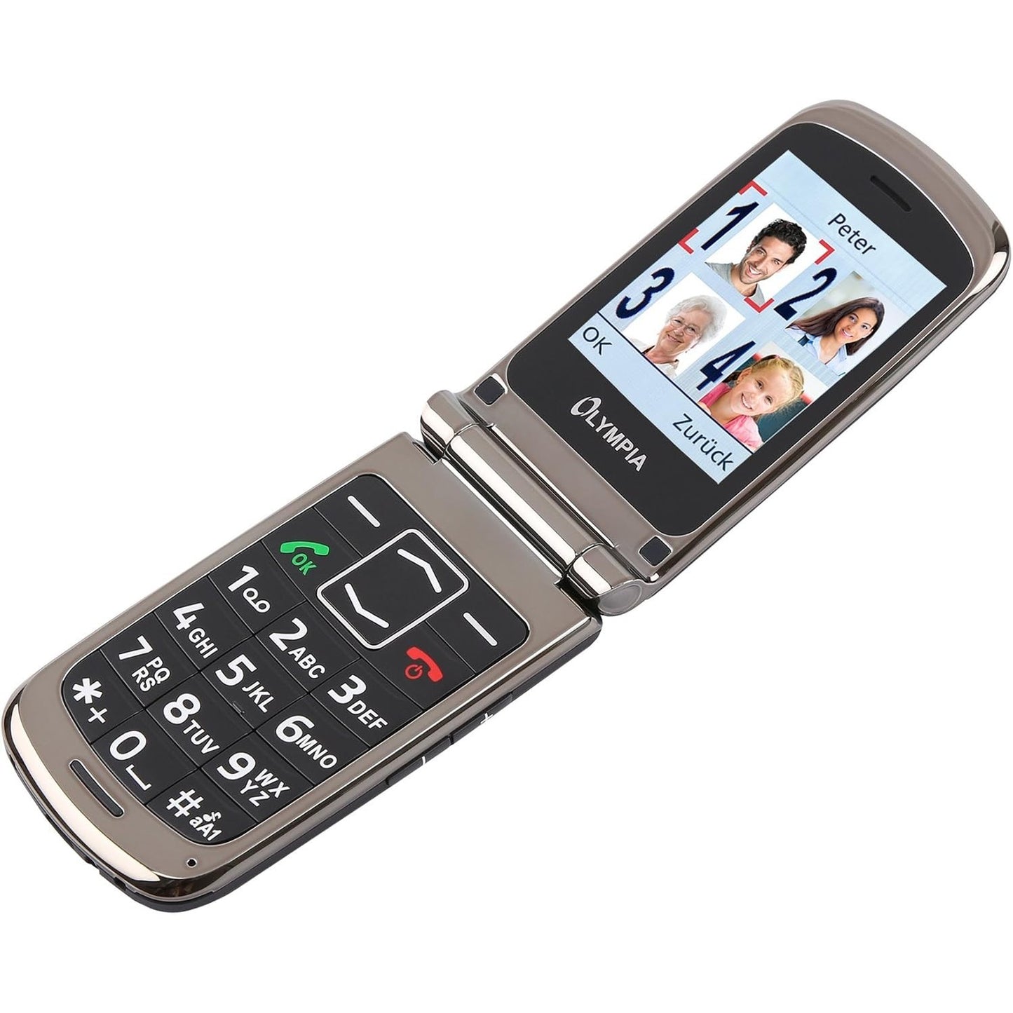 276302 - OLYMPIA Telefon celular Model Style Plus për të moshuar, taste të mëdha, ekran me ngjyra të zeza