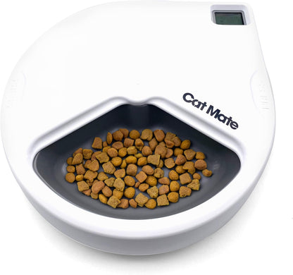 255630 - CAT MATE Ushqyes Automatik për Kafshë Shtëpiake C300, 3 Vakte, Kohëmatës Dixhital, për Mace ose Qen të Vegjël, Kapacitet 330g Secili, i Bardhë