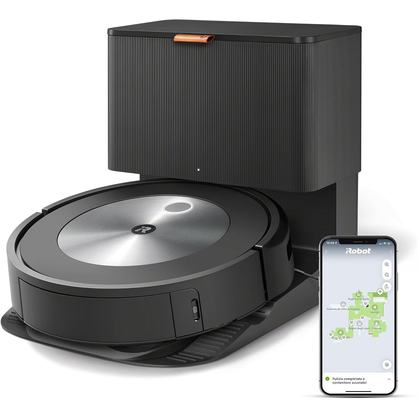 84016 - iROBOT Roomba® j7+ Fshëse Robotike me Korrent, me Lidhje Wi-Fi dhe Zbrazje Automatike të Papastërtive, Rrotulla Gome me Dy Sipërfaqe, Është Miqësore për Kafshët Shtëpiake, Mëson, Hartëzon dhe Përshtatet me Shtëpinë Tuaj