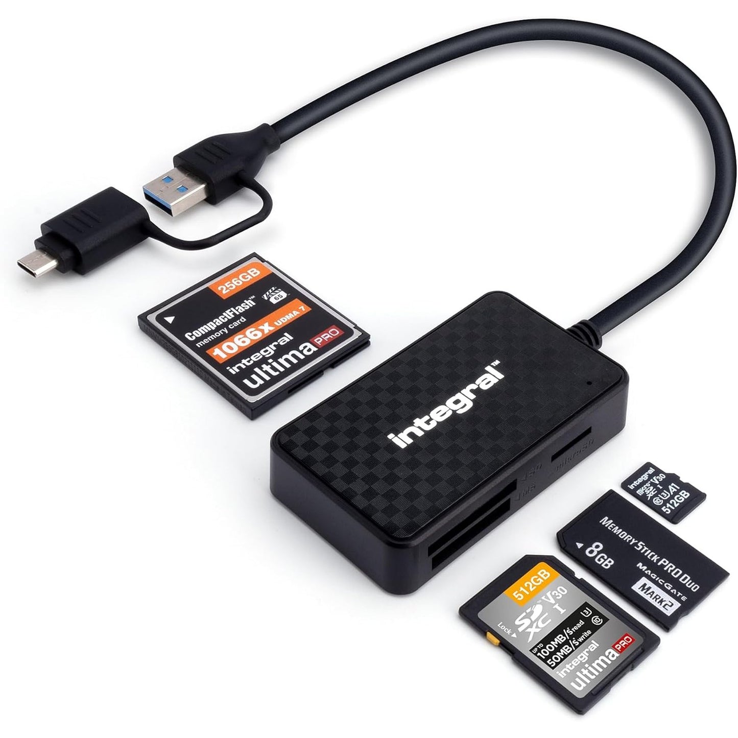 269318 - Lexues i integruar i kartave të memories 4-në-1, adaptor USB 3.0 dhe USB C për microSD, SD, Compact Flash, MS Duo/Pro, për iPhone 15/16 Plus/Pro Max, MacBook Air, iPad, PC, Laptop, Tablet, Smartphone