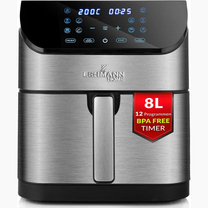 288273 - LEHMANN Fritezë me ajër të nxehtë XXL, 8L, 12 programe, kontroll temperature 76-200°C, dhomë e madhe metalike, ekran dixhital, kohëmatës, shtresë jo-ngjitëse