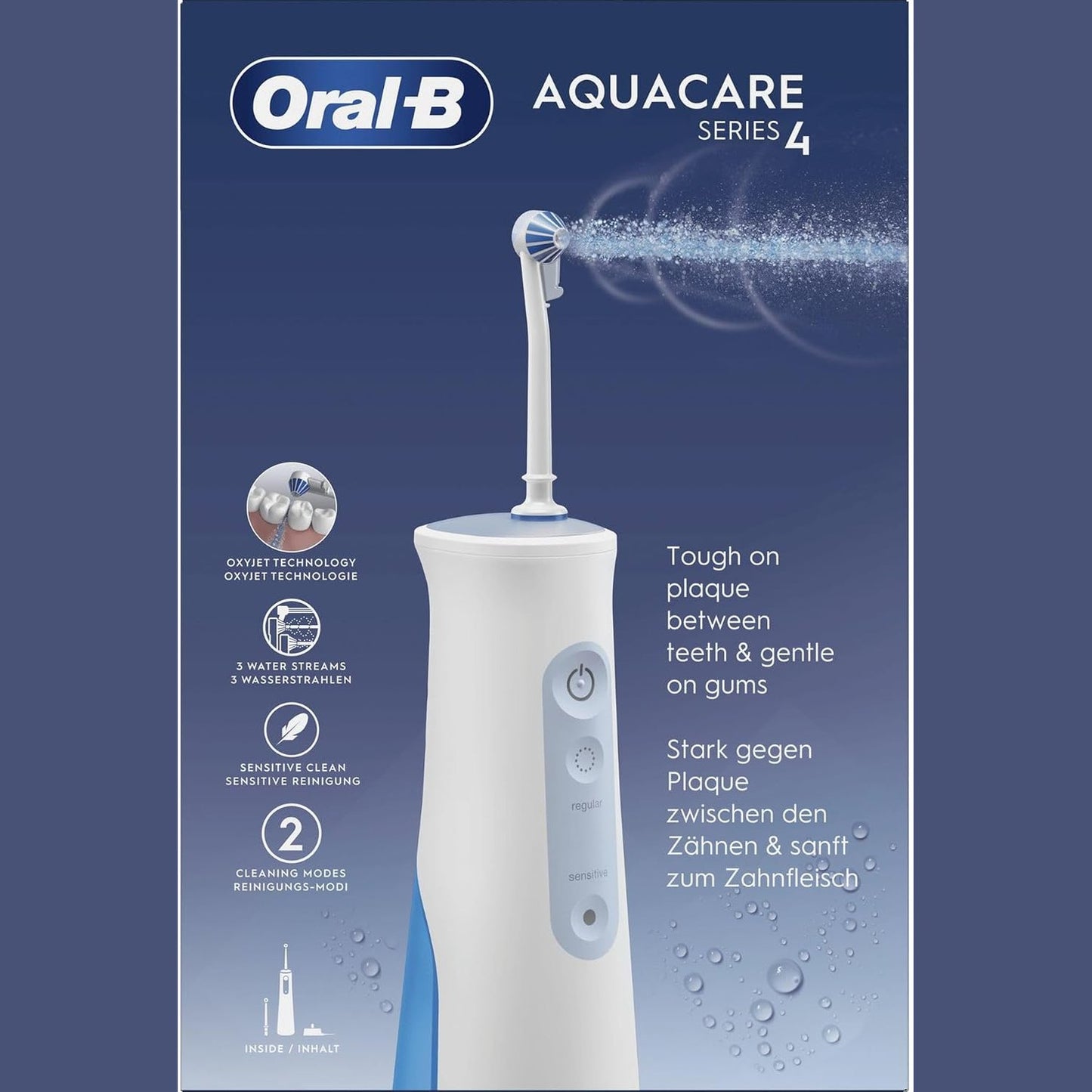 292452 - ORAL-B Ujitës Oral pa Tel AquaCare 4, Pastrues Ndërdhëmbësh, Teknologji Oxyjet, 2 Mënyra, E Bardhë/Blu