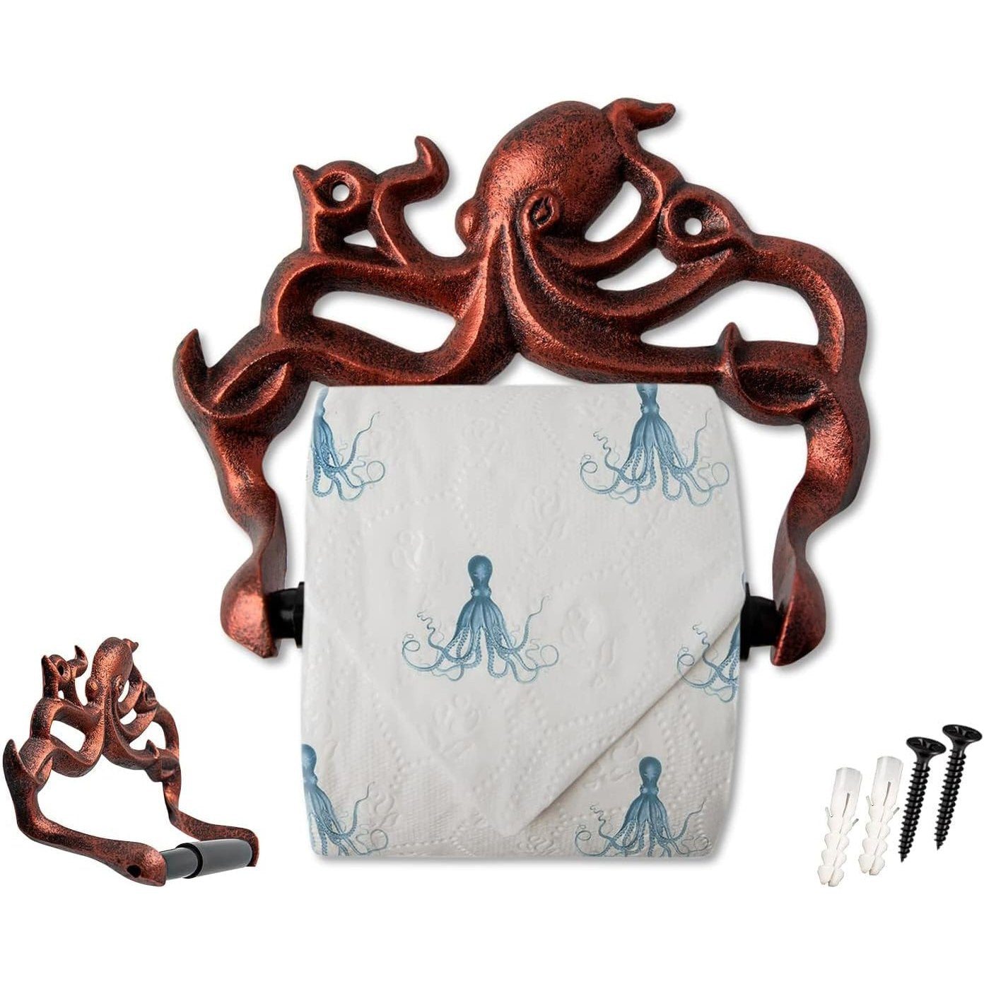 183838 - OCTOPUS Mbajtëse e Montuar në Mur për Rul Tualeti, Materiali: Gjizë Bakri, Stili: Detar Kraken, Përfshin Vida dhe Tapa Muri për Instalim