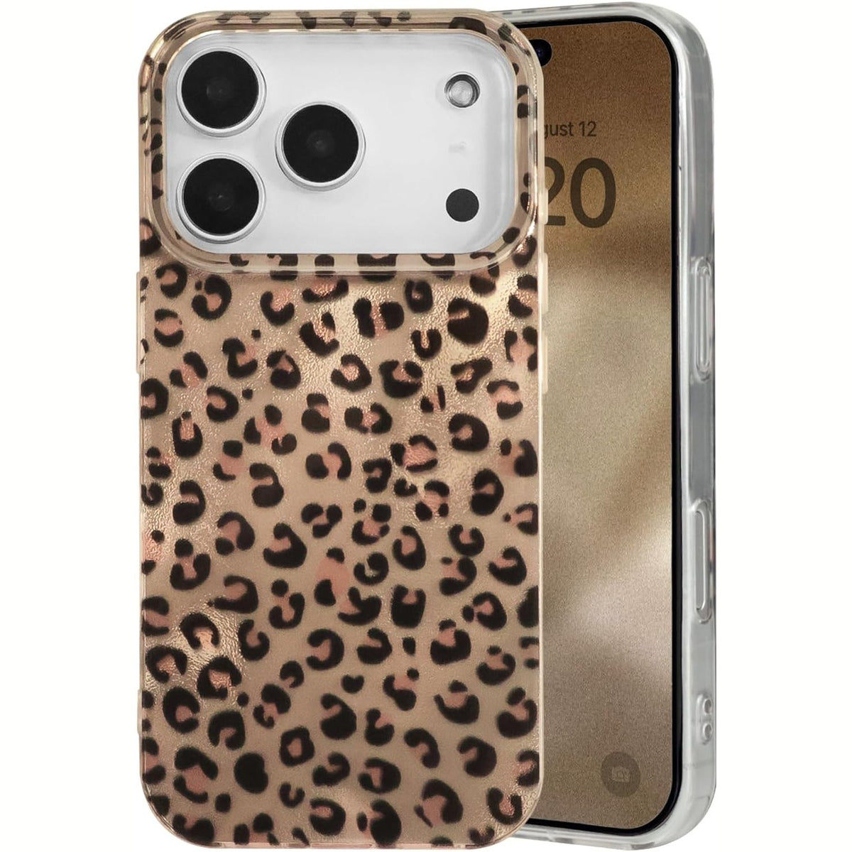 320666 - REOWNEST Mbrojtëse për iPhone 17 Pro Max, TPU, dizajn retro leopardi, ngjyrë ari