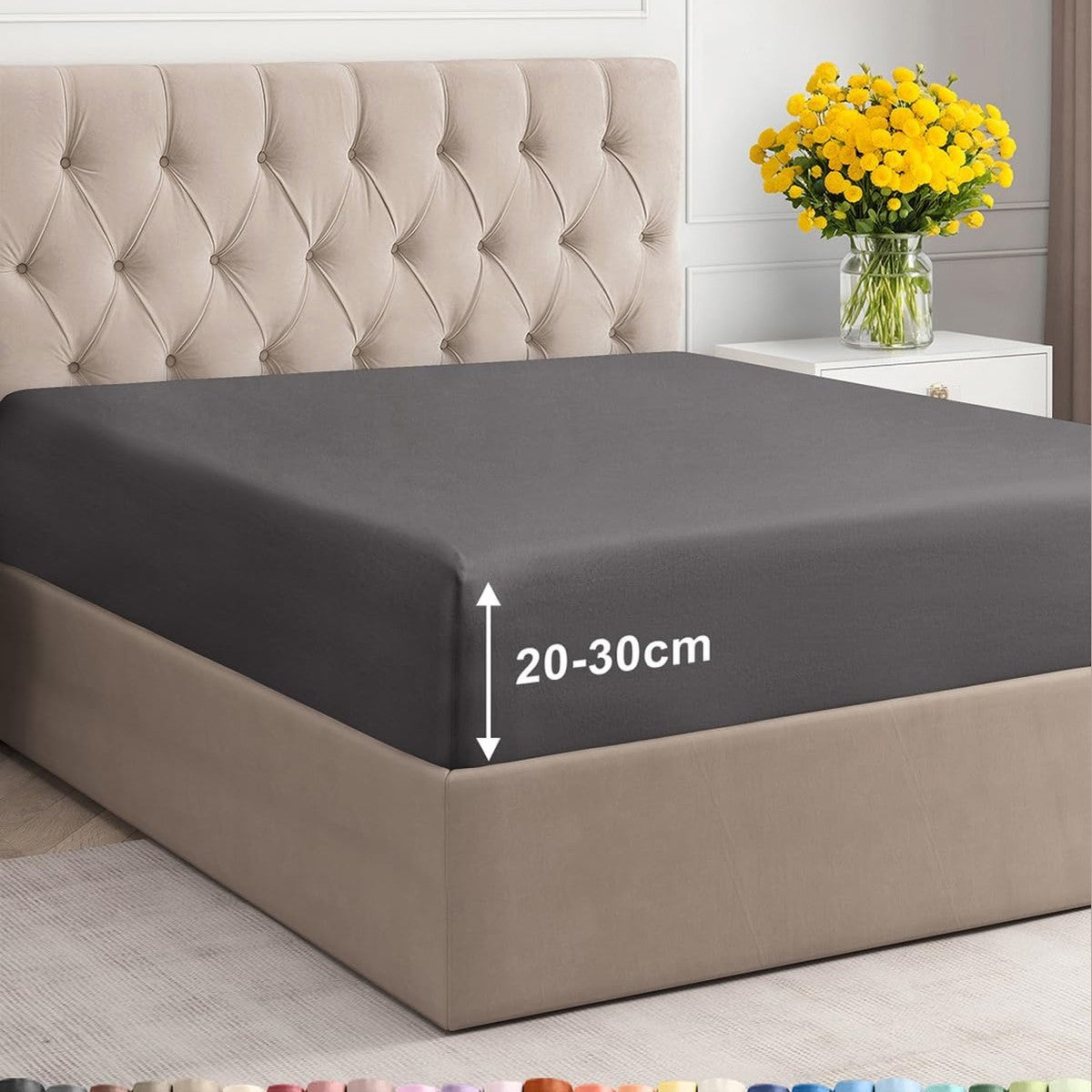 263071 - Çarçaf i montuar 180x200cm Gri e Errët - Mikrofibër - I butë me furçë - Pa rrudha, rezistent ndaj tkurrjes