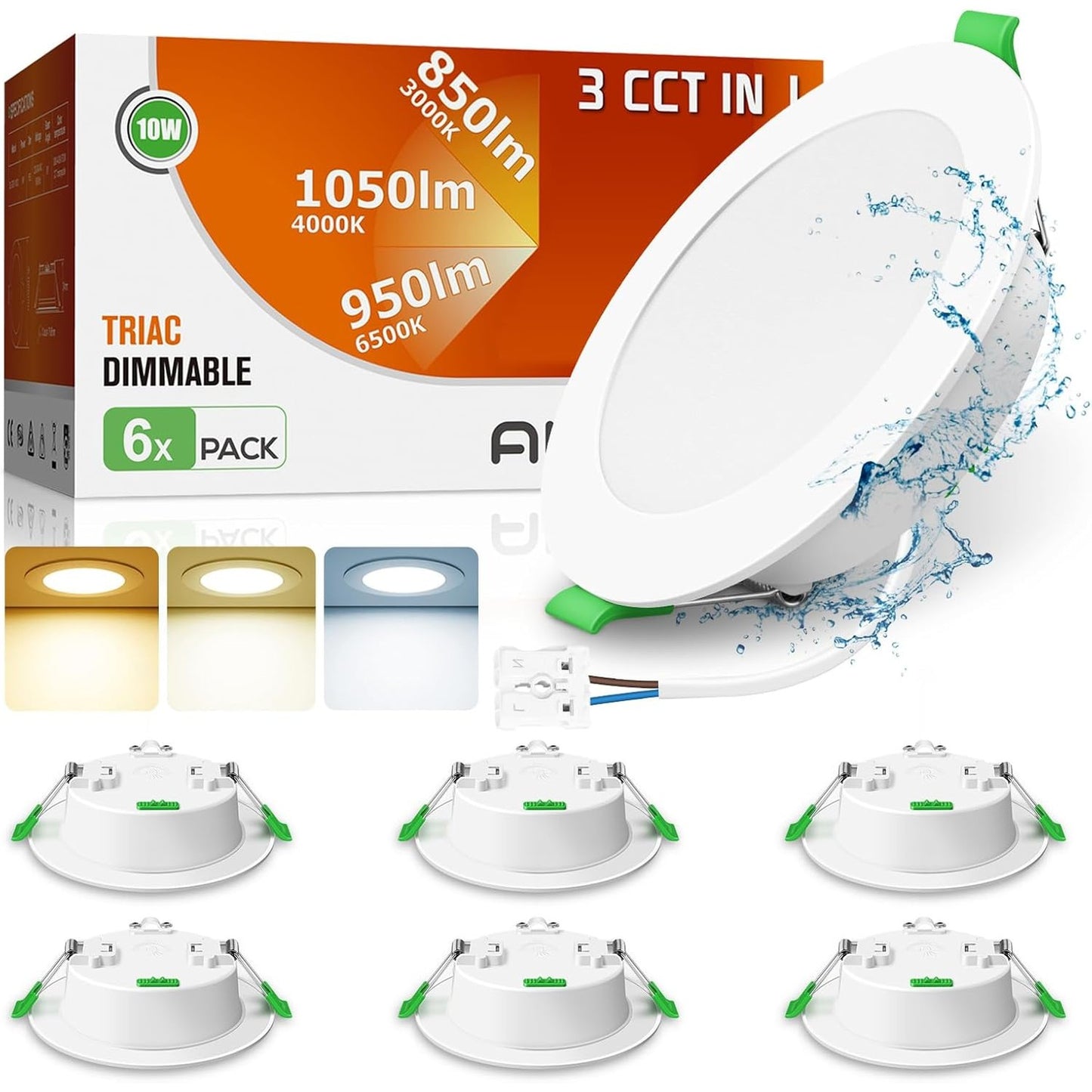 245610 - ALUSSO Drita LED të Inkasuara 230V me Errësim 10W 1050LM Spot Tavani të Sheshtë 3CCT 3000K E Bardhë e Ngrohtë 4000K E Bardhë Neutrale 6500K E Bardhë e Ftohtë IP44 për Banjo, Kuzhinë, Dhomë Ndenjeje, Set prej 6 copësh