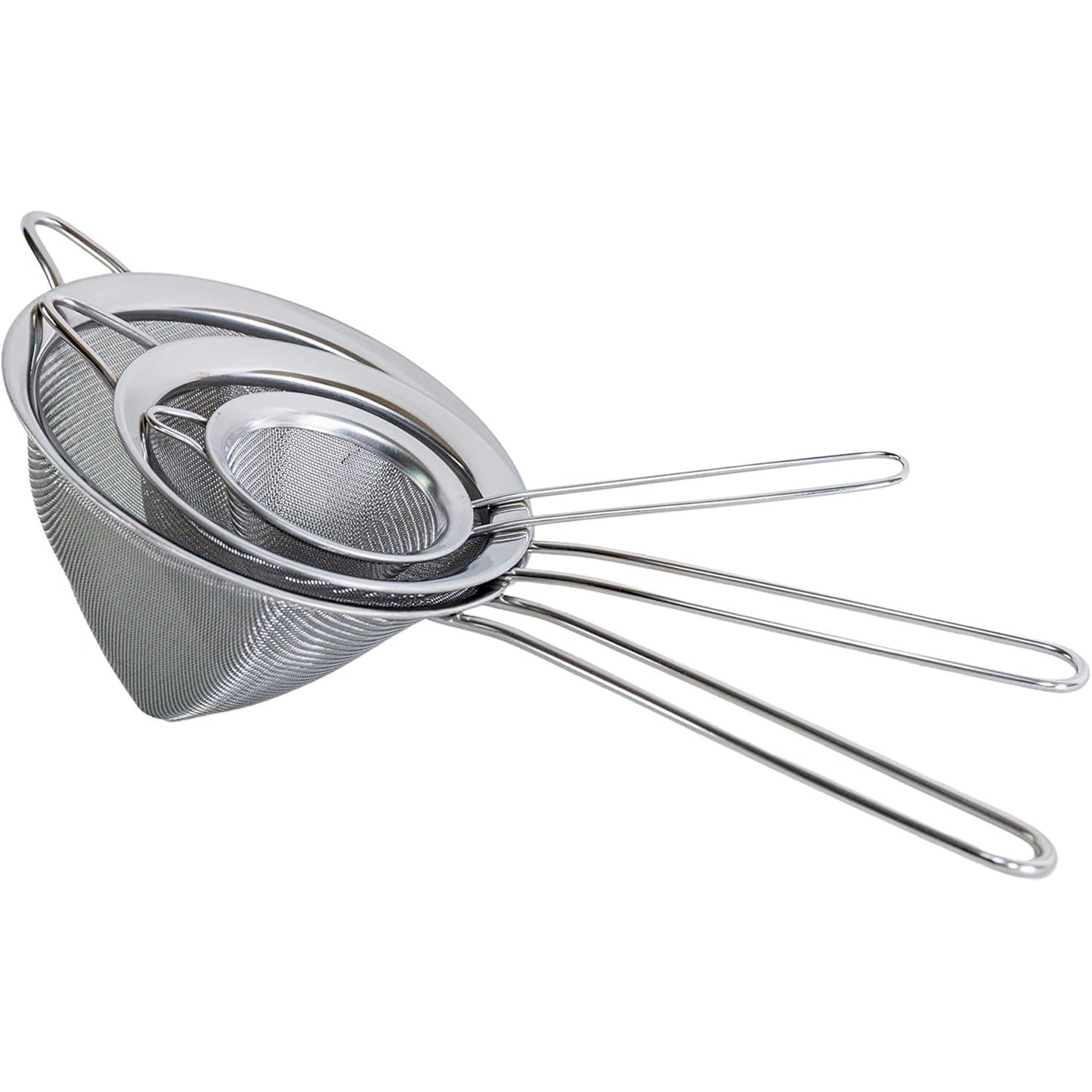 256702 - PRADEL EXCELLENCE Set me 3 filtra kinezë, Çelik inox, Diametra: 8/12/16 cm, Rrjetë e hollë, Doreza të rehatshme, Mund të lahet në lavastovilje