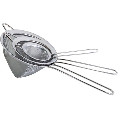 256702 - PRADEL EXCELLENCE Set me 3 filtra kinezë, Çelik inox, Diametra: 8/12/16 cm, Rrjetë e hollë, Doreza të rehatshme, Mund të lahet në lavastovilje