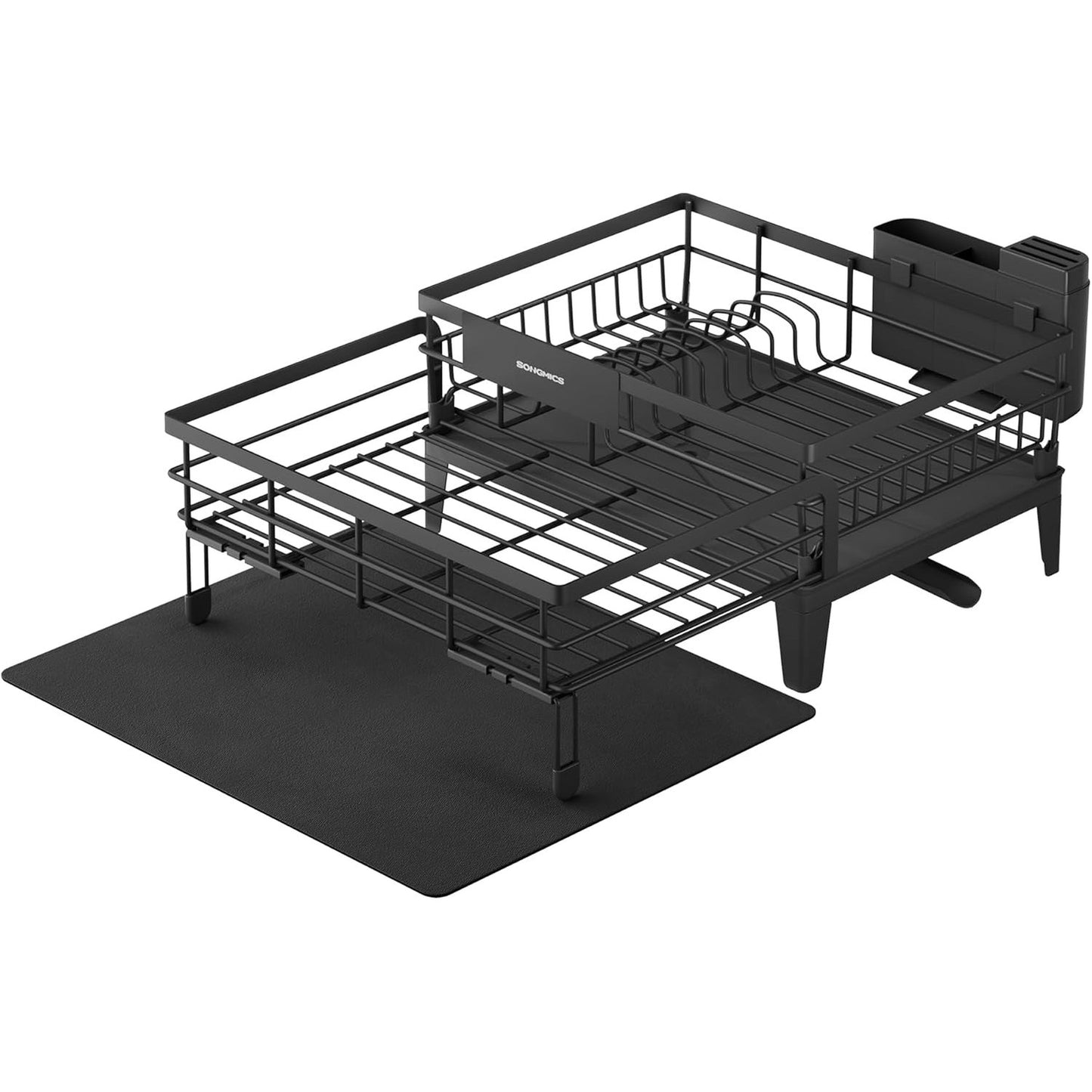 184342 - SONGMICS Organizator për enë, Kullues i Banakut me Grykë Rrotulluese 360° dhe e Zgjatshme, Tabakë Pikimi dhe Mbajtëse Takëmesh, Madhësia 31-56x42x20 cm, Ngjyra e Zezë KCS552B01