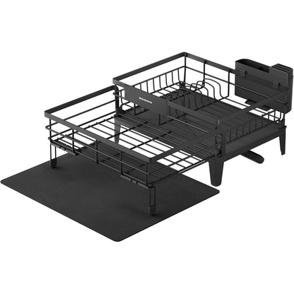 184342 - SONGMICS Organizator për enë, Kullues i Banakut me Grykë Rrotulluese 360° dhe e Zgjatshme, Tabakë Pikimi dhe Mbajtëse Takëmesh, Madhësia 31-56x42x20 cm, Ngjyra e Zezë KCS552B01