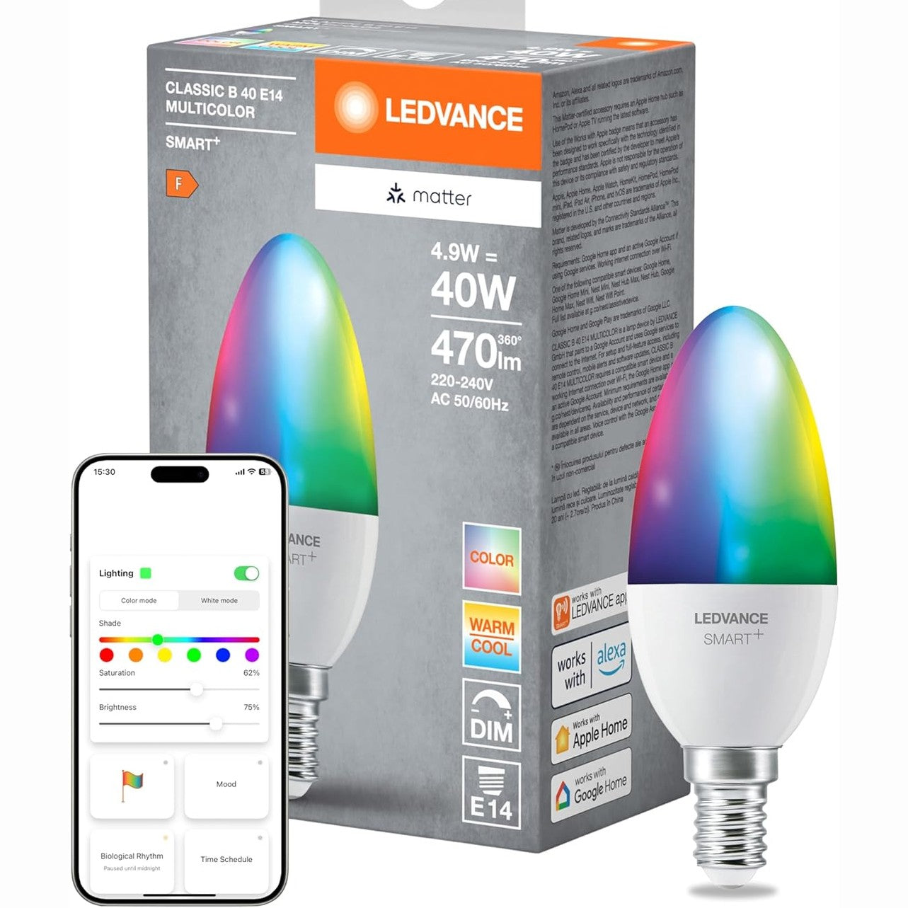 229578 - LEDVANCE Llampa LED SMART+ MATTER, e pajtueshme me Google, Alexa, Apple, 4.9W, 470lm, E14, jetëgjatësi deri në 20,000 orë, pako e vetme