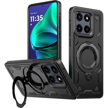 310570 - PanXCase Mbrojtëse për Motorola Edge 60/60 Fusion/60 Pro - Mbrojtëse ushtarake, mbështetëse metalike 360° me unazë, rezistente ndaj goditjeve, mbulesë e re mbrojtëse (e zezë)