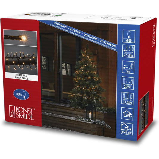 170096 - KONSTSMIDE Mikro LED Drita Kompakte, 800 Dioda, Ngjyrë Qelibar, Transformator 30V Jashtëm (IP44), 6W, Kabll i Zi - 3869-800