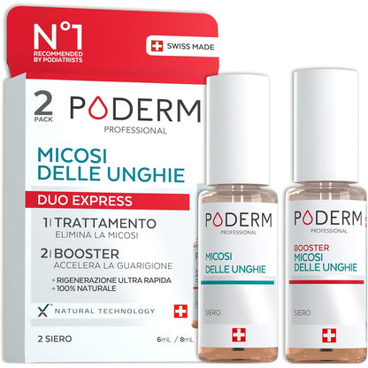 321139 - PODERM Trajtim 2-në-1 për kërpudhat e thonjve të këmbëve, Pako Duo - Serum dhe përforcues, 100% Natyral