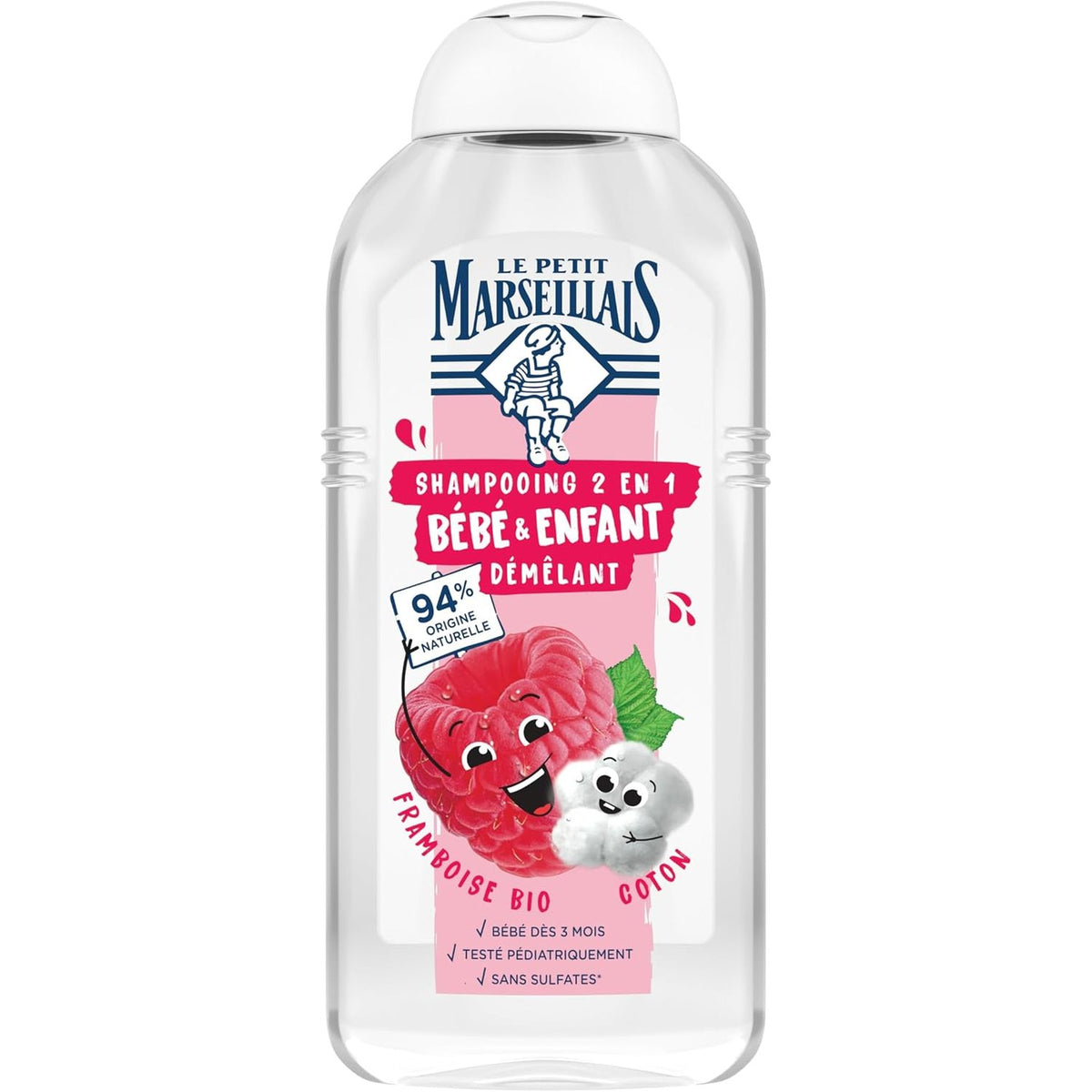 302670 - Le Petit Marseillais Shampo 2-në-1 për Bebe dhe Fëmijë me Mjedër dhe Pambuk Organik, 300 ml, 94% përbërës natyral