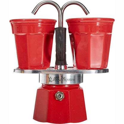 217817 - BIALETTI - Mini Express Kandisky: Set me makinë kafeje me 2 filxhanë (90 ml) + 2 filxhanë, e kuqe, alumini