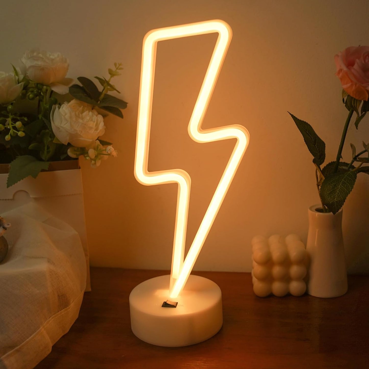 198072 - ASLANKA Dritë nate flash LED me bateri dhe USB, bazë neoni, për dhomë gjumi, dekor fëmijë, dekor sallon përvjetori, ngjyra e bardhë e ngrohtë