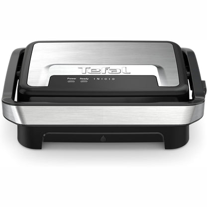 277400 - TEFAL Inicio Compact 2-në-1 Contact and Panini Skarë, 1000 W, dizajn kompakt, strehim çeliku inox, tabaka pikuese, pllaka skare jo-ngjitëse, çelik inox/e zezë, GC270D10