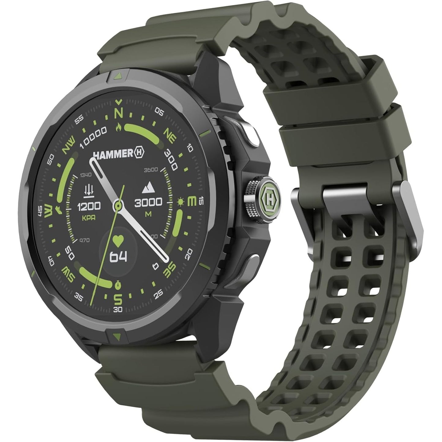 276114 - HAMMER H WATCH 2 Military Edition, GPS, ekran AMOLED 1.5 inç me Gorilla Glass, Bateri 530mAh, deri në 15 ditë funksionim me një karikim, Rezistencë ndaj ujit deri në 5 ATM, Buton SOS, LED