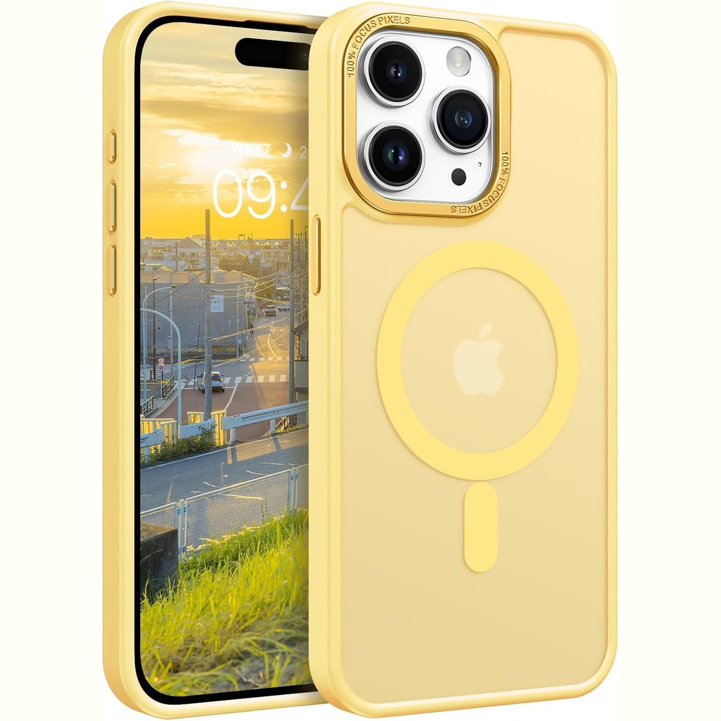 269428 - VENINGO Mbulesë mbrojtëse magnetike për iPhone 15 Pro, e pajtueshme me mbulesën MagSafe, Mbulesë mbrojtëse transparente prej silikoni mat TPU kundër gjurmëve të gishtërinjve për iPhone 15 Pro 6.1 inç, e verdhë