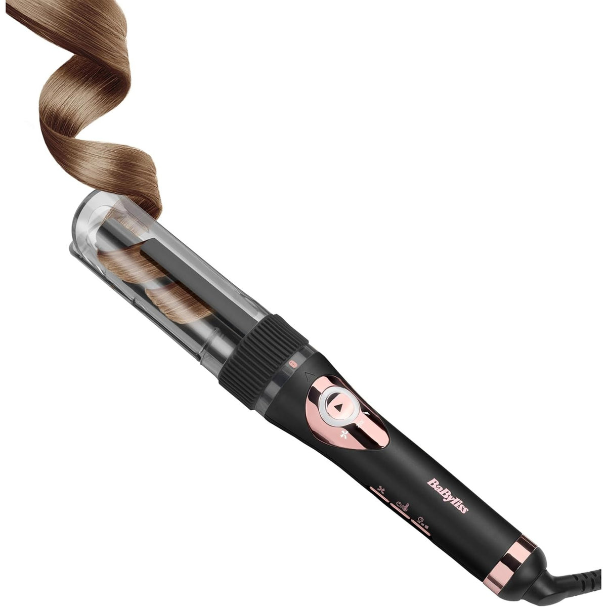 301617 - BABYLISS Curl Secret Lite - Hekur automatik kaçurrelash, 5 cilësime nxehtësie deri në 210°C, e zezë dhe e artë rozë, C1031E