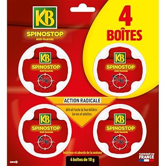 335174 - KB HOME DEFENSE Kuti karremesh për milingonat Spinostop – Pako me 4 x 10g – Eliminon folenë dhe larvat – Veprim i fuqishëm me Spinosad