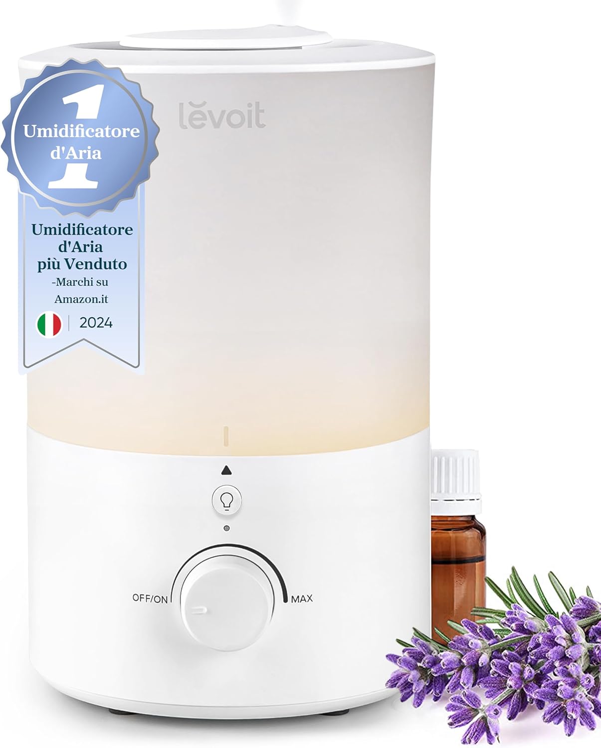 167450 - LEVOIT Lagështues Ajri, Mbushje nga Sipër, Kapacitet 3L, Kohëzgjatje Pune 25H, Niveli i Zhurmes 28dB, Funksioni i Aromaterapisë, Me Dritë, Fikje Automatike, Lëvizje 360 Gradë, Pastrim i Lehtë në Lavastovilje, Përshtatet për Çdo Lloj Dhoma